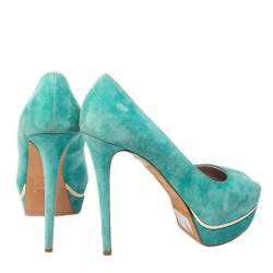 Le Silla Green Suede Peep Toe Platform Pumps Size 40