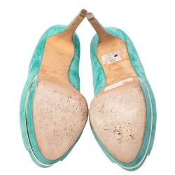 Le Silla Green Suede Peep Toe Platform Pumps Size 40