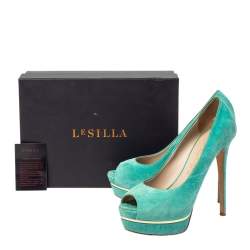 Le Silla Green Suede Peep Toe Platform Pumps Size 40