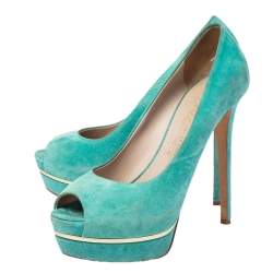 Le Silla Green Suede Peep Toe Platform Pumps Size 40
