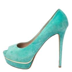 Le Silla Green Suede Peep Toe Platform Pumps Size 40