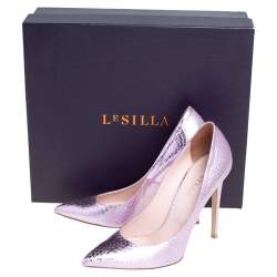 Pre Owned Le Silla Pink Snakeskin Embossed Patent Leather Eva Pointed Toe Pumps Size 40
