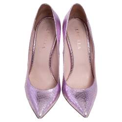 Pre Owned Le Silla Pink Snakeskin Embossed Patent Leather Eva Pointed Toe Pumps Size 40