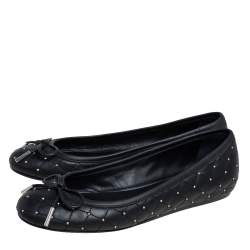 Pre Owned Le Silla Black Quilted Leather Studded Ballet Flats Size 36