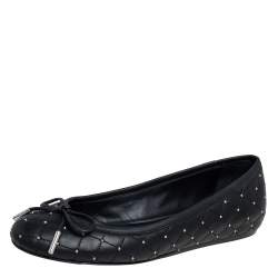 Pre Owned Le Silla Black Quilted Leather Studded Ballet Flats Size 36