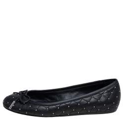 Pre Owned Le Silla Black Quilted Leather Studded Ballet Flats Size 36