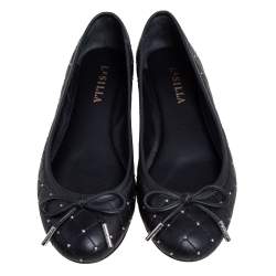Pre Owned Le Silla Black Quilted Leather Studded Ballet Flats Size 36