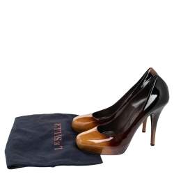 Pre Owned Le Silla Brown/Beige Patent Leather Platform Pumps Size 39.5