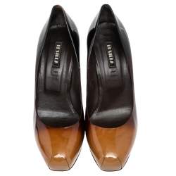 Pre Owned Le Silla Brown/Beige Patent Leather Platform Pumps Size 39.5