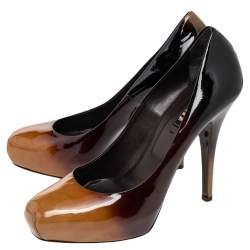 Pre Owned Le Silla Brown/Beige Patent Leather Platform Pumps Size 39.5