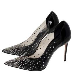 Pre Owned Le Silla Black/Clear PVC And Patent Leather Nicole Crystal Embellished Stiletto Pumps Size 38