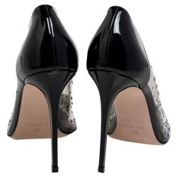 Pre Owned Le Silla Black/Clear PVC And Patent Leather Nicole Crystal Embellished Stiletto Pumps Size 38