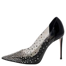 Pre Owned Le Silla Black/Clear PVC And Patent Leather Nicole Crystal Embellished Stiletto Pumps Size 38