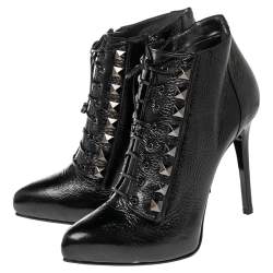 Le Silla Black Patent Leather Studded Ankle Booties Size 38.5