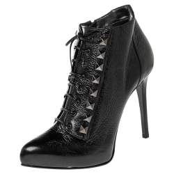 Le Silla Black Patent Leather Studded Ankle Booties Size 38.5