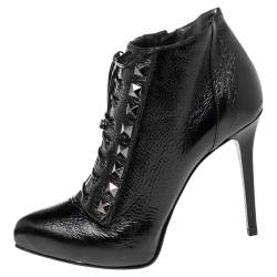Le Silla Black Patent Leather Studded Ankle Booties Size 38.5