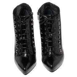 Le Silla Black Patent Leather Studded Ankle Booties Size 38.5