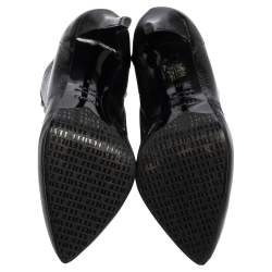 Pre Owned Le Silla Black Crinkled Patent Leather Lace Up Studded Ankle Booties Size 39