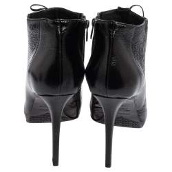 Pre Owned Le Silla Black Crinkled Patent Leather Lace Up Studded Ankle Booties Size 39