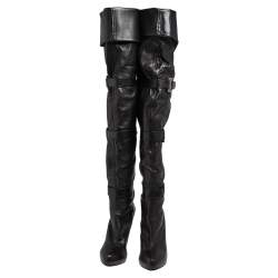 Le Silla Black Leather Studded Knee Length Boots Size 37.5