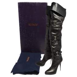 Pre Owned Le Silla Black Leather Over Knee Length Boots Size 40