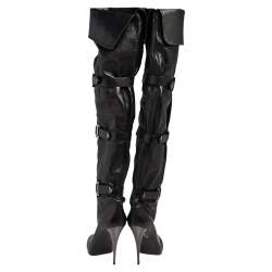 Pre Owned Le Silla Black Leather Over Knee Length Boots Size 40