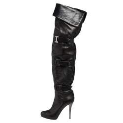 Pre Owned Le Silla Black Leather Over Knee Length Boots Size 40