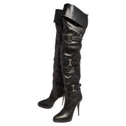 Pre Owned Le Silla Black Leather Over Knee Length Boots Size 40