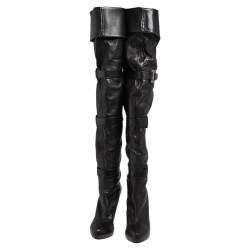 Pre Owned Le Silla Black Leather Over Knee Length Boots Size 40