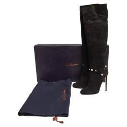 Pre Owned Le Silla Black Suede Studded Knee Length Boots Size 39
