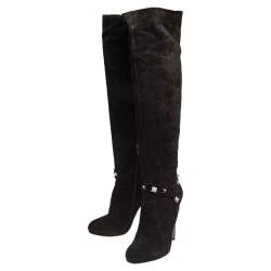 Pre Owned Le Silla Black Suede Studded Knee Length Boots Size 39