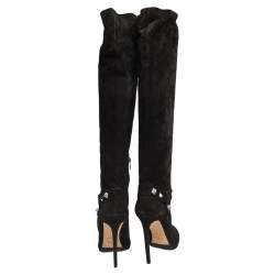 Pre Owned Le Silla Black Suede Studded Knee Length Boots Size 39