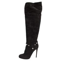 Pre Owned Le Silla Black Suede Studded Knee Length Boots Size 39
