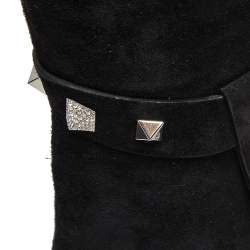 Pre Owned Le Silla Black Suede Studded Knee Length Boots Size 39