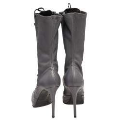 Le Silla Grey Leather Lace Up Mid Calf Boots Size 39