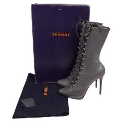 Le Silla Grey Leather Lace Up Mid Calf Boots Size 39