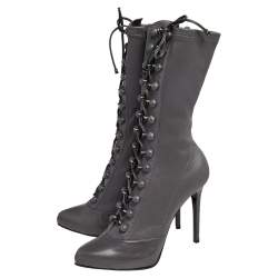 Le Silla Grey Leather Lace Up Mid Calf Boots Size 39