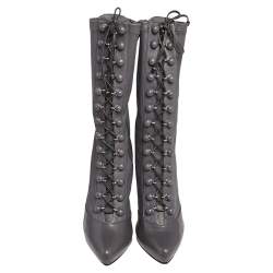 Le Silla Grey Leather Lace Up Mid Calf Boots Size 39