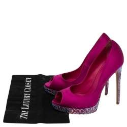 Pre Owned Le Silla Pink Satin Crystal Embellished Platform Peep Toe Pumps Size 38