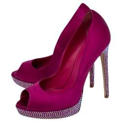Pre Owned Le Silla Pink Satin Crystal Embellished Platform Peep Toe Pumps Size 38