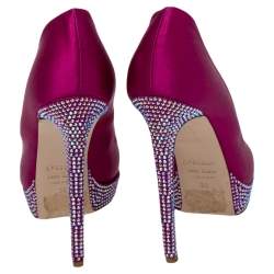 Pre Owned Le Silla Pink Satin Crystal Embellished Platform Peep Toe Pumps Size 38