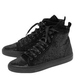 Pre Owned Le Silla Black Suede Crystal Embellished High Top Sneakers Size 39.5
