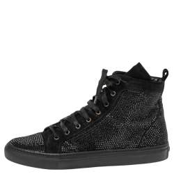 Pre Owned Le Silla Black Suede Crystal Embellished High Top Sneakers Size 39.5