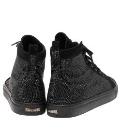 Pre Owned Le Silla Black Suede Crystal Embellished High Top Sneakers Size 39.5