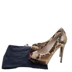 Le Silla Brown/Beige Python Peep Toe Platform Pumps Size 36