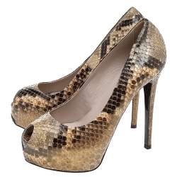 Le Silla Brown/Beige Python Peep Toe Platform Pumps Size 36