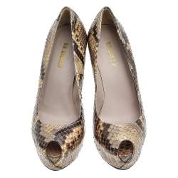 Le Silla Brown/Beige Python Peep Toe Platform Pumps Size 36