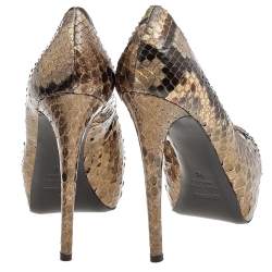 Le Silla Brown/Beige Python Peep Toe Platform Pumps Size 36