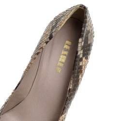 Le Silla Brown/Beige Python Peep Toe Platform Pumps Size 36