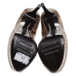 Le Silla Brown/Beige Python Peep Toe Platform Pumps Size 36